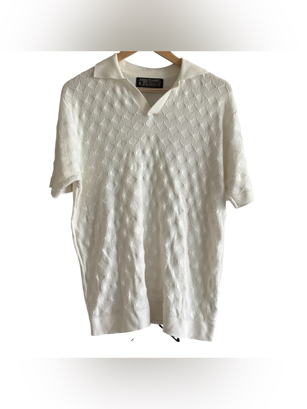Free Planet Mens Knit Polo Shirt Textured Regular Fit Ivory Size Large